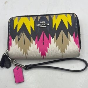 COACH COACHELLA Hawk Fire DANCE DOUBLE ZIP WALLET LEATHER
